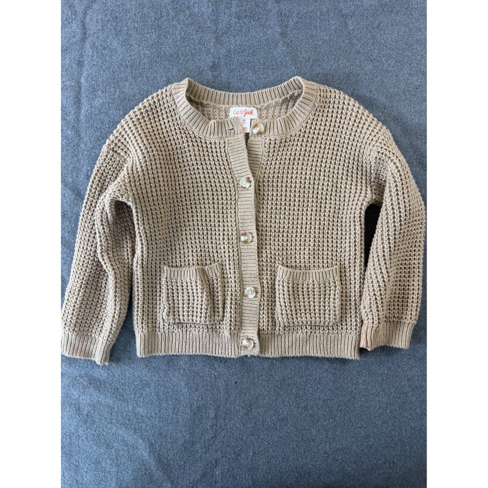 Cat & Jack Cardigan Unisex 4T Tan Waffle Knit Button Front Sweater NWOT